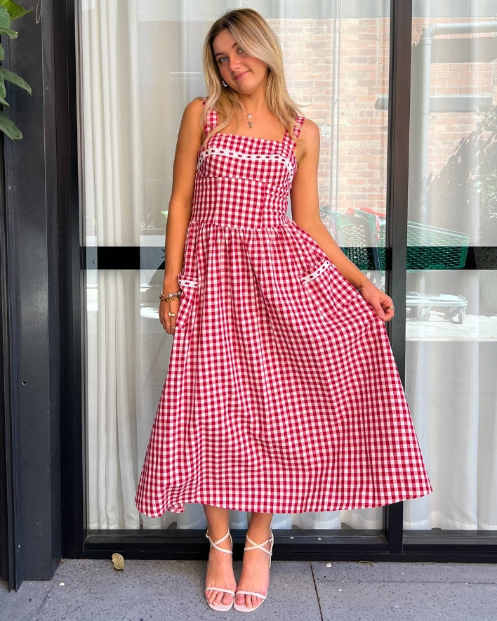 Gingham Maxi Dress - Red