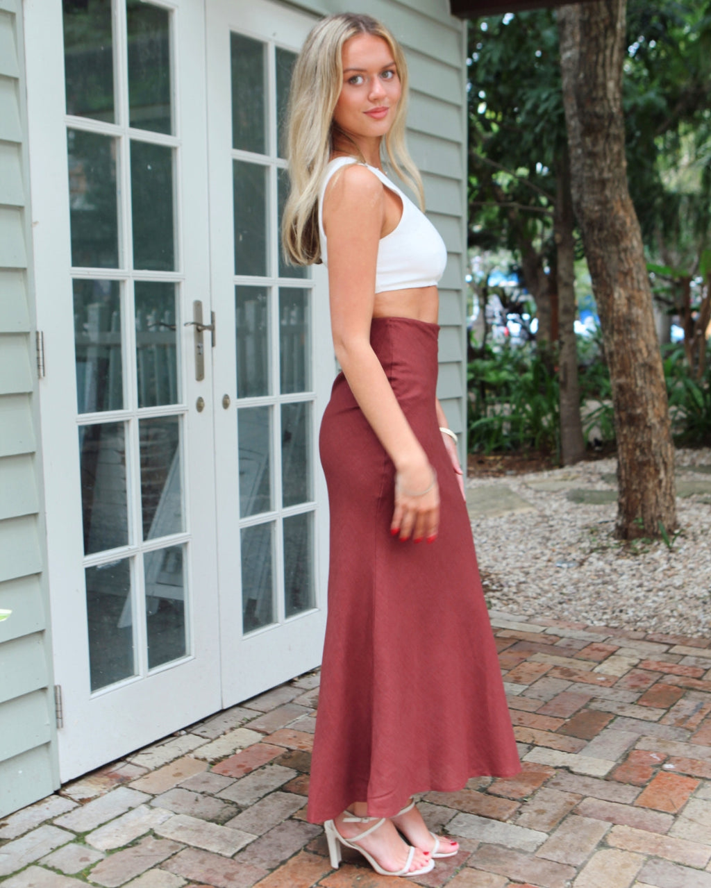 Kayda Maxi Dress - Brown/White