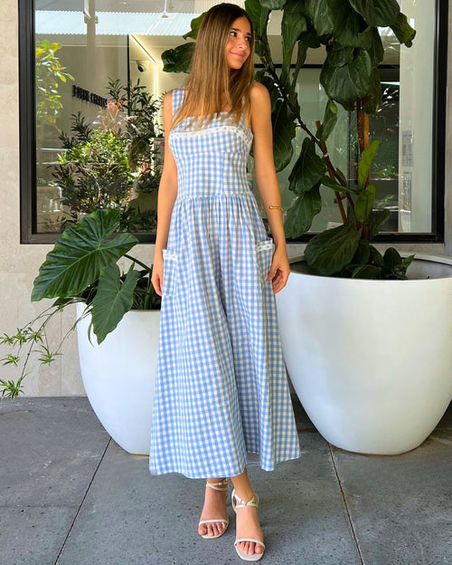 Gingham Maxi Dress - Baby Blue