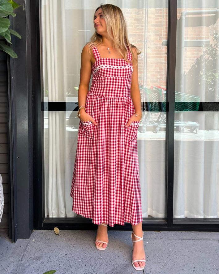 Gingham Maxi Dress - Red