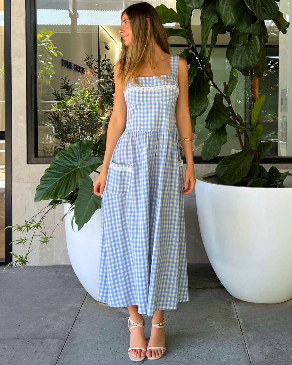 Gingham Maxi Dress - Baby Blue