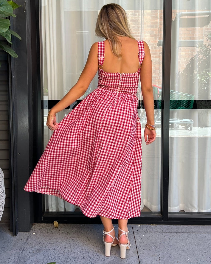 Gingham Maxi Dress - Red