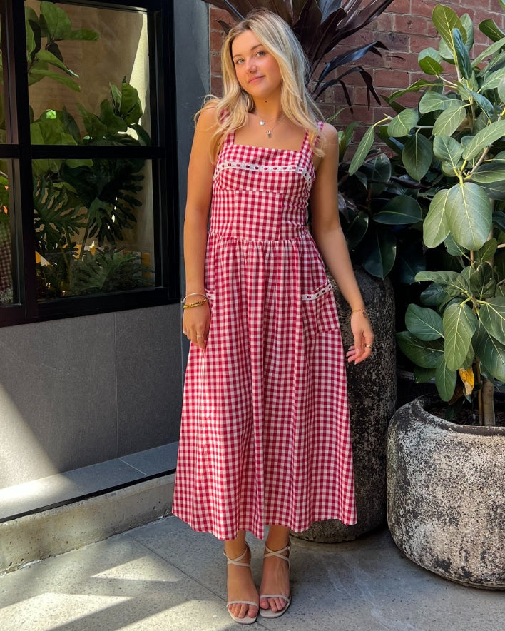 Gingham Maxi Dress - Red