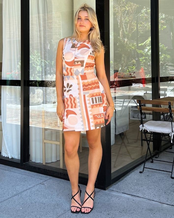 Isolde Mini Dress - Brown Multi