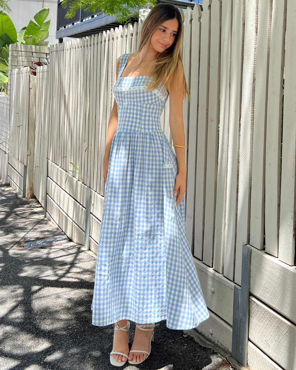 Gingham Maxi Dress - Baby Blue