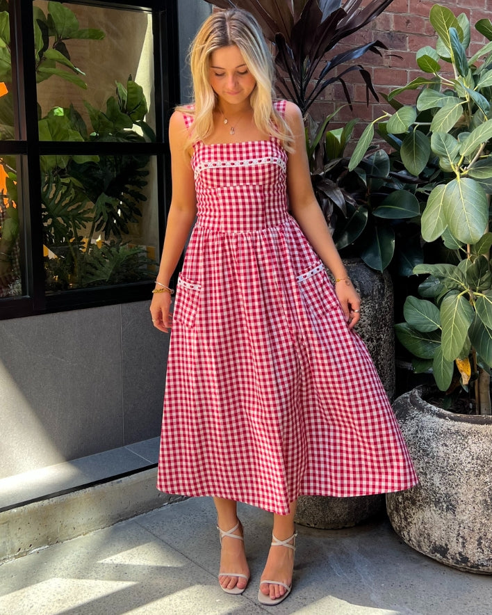 Gingham Maxi Dress - Red