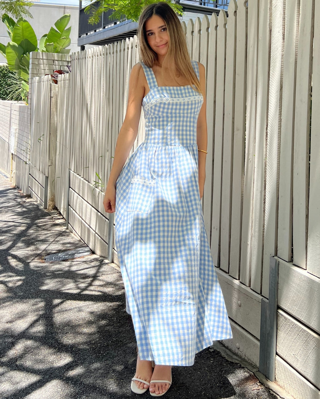 Gingham Maxi Dress - Baby Blue