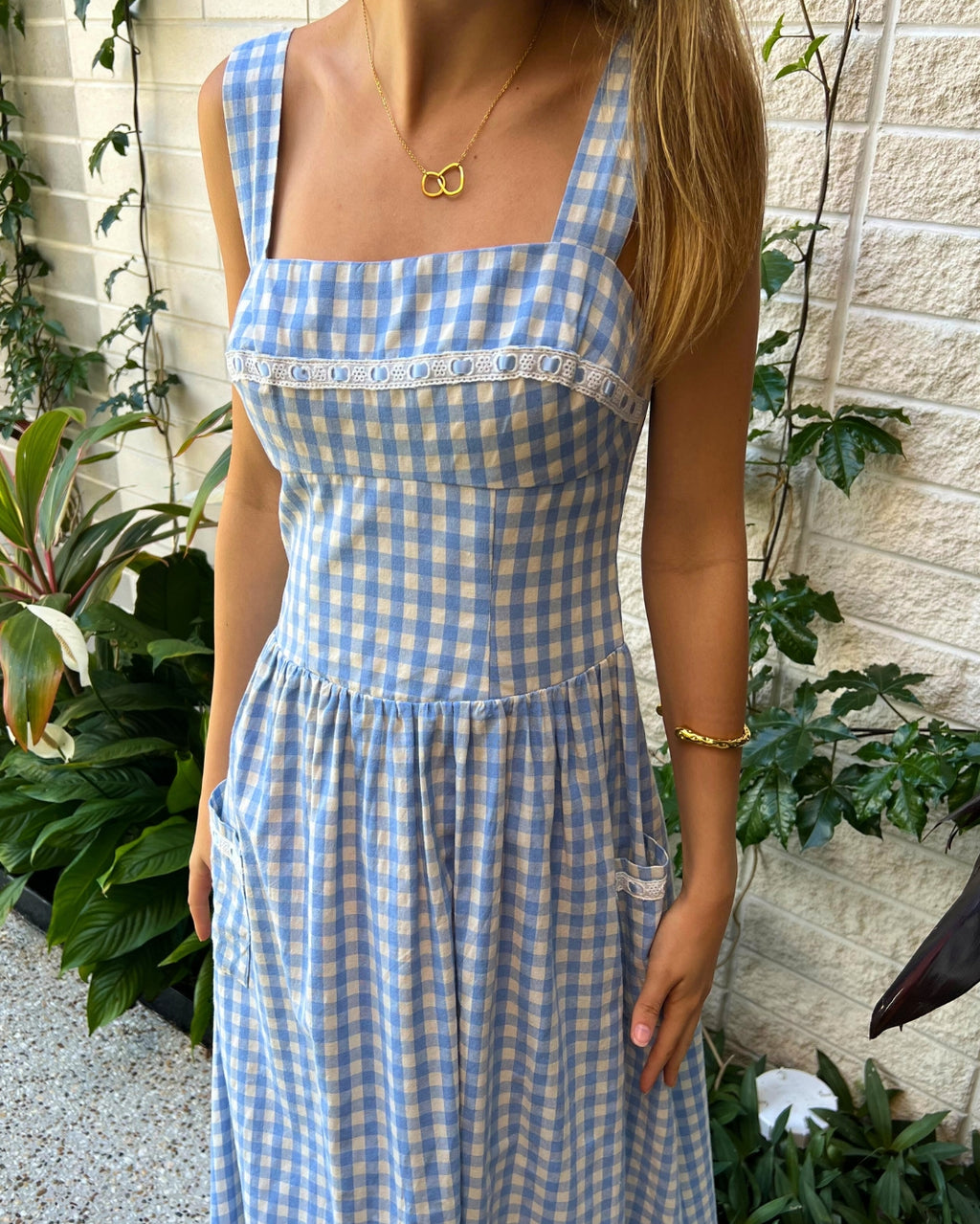 Gingham Maxi Dress - Baby Blue