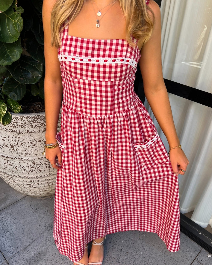 Gingham Maxi Dress - Red