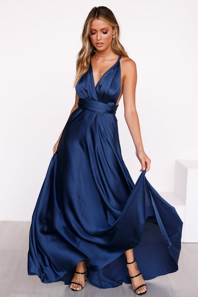 The Perfect Date Satin Maxi - Navy